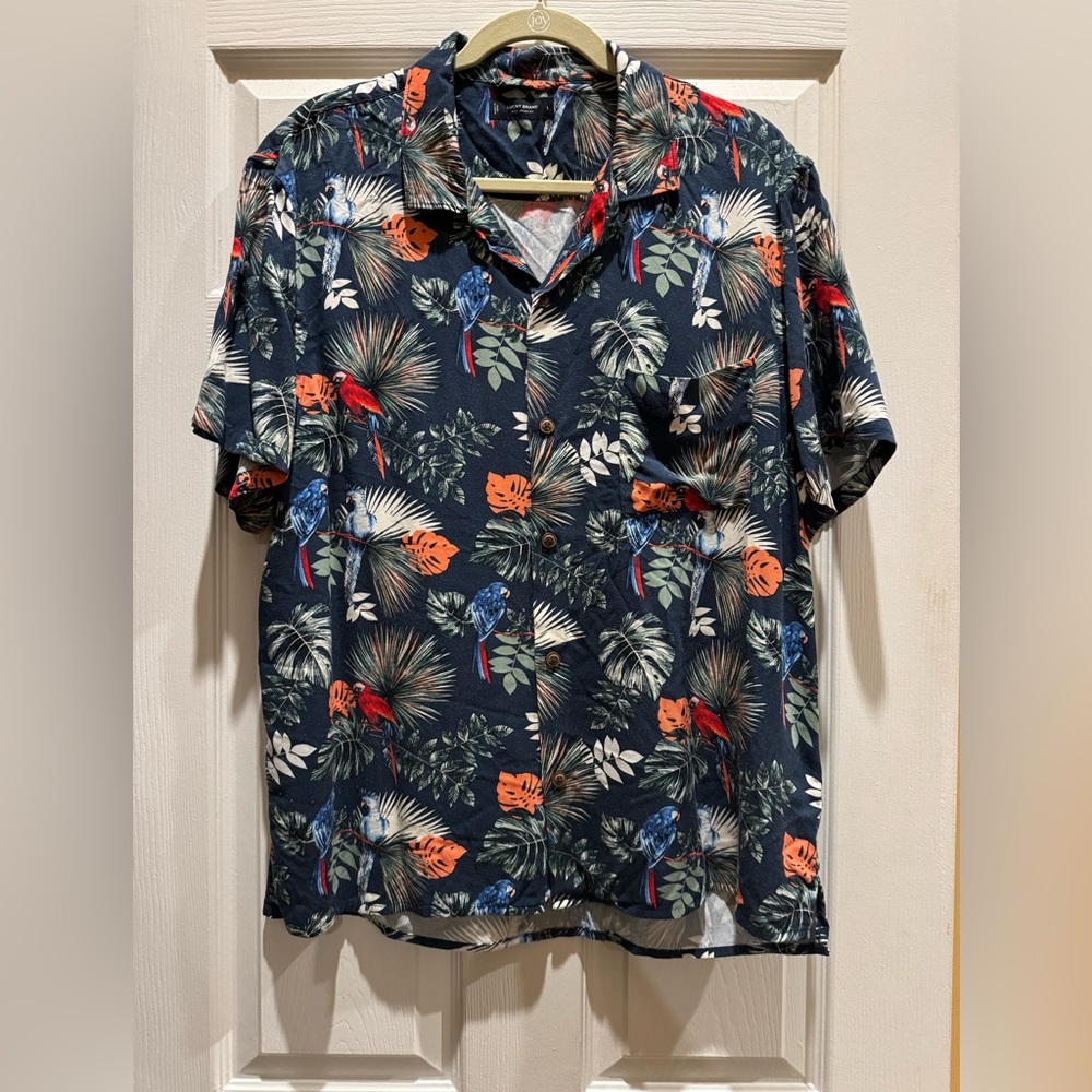 Lucky Brand Men Size Large Tropical Print Short Sleeve Shirt